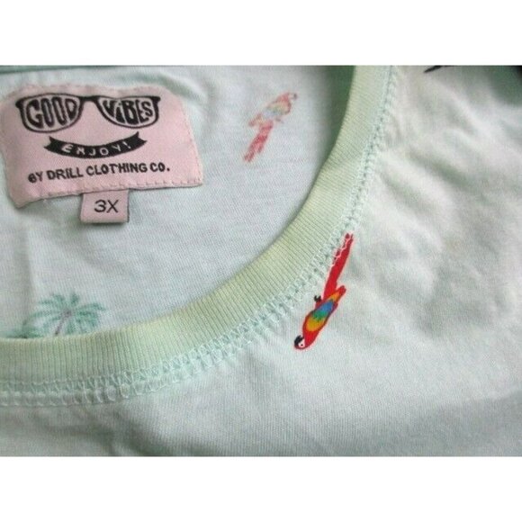 Good Vibes Shirt Adult 3X Parrot McCaw Palm Trees AOP Tropical Vacation Mens - Picture 3 of 8